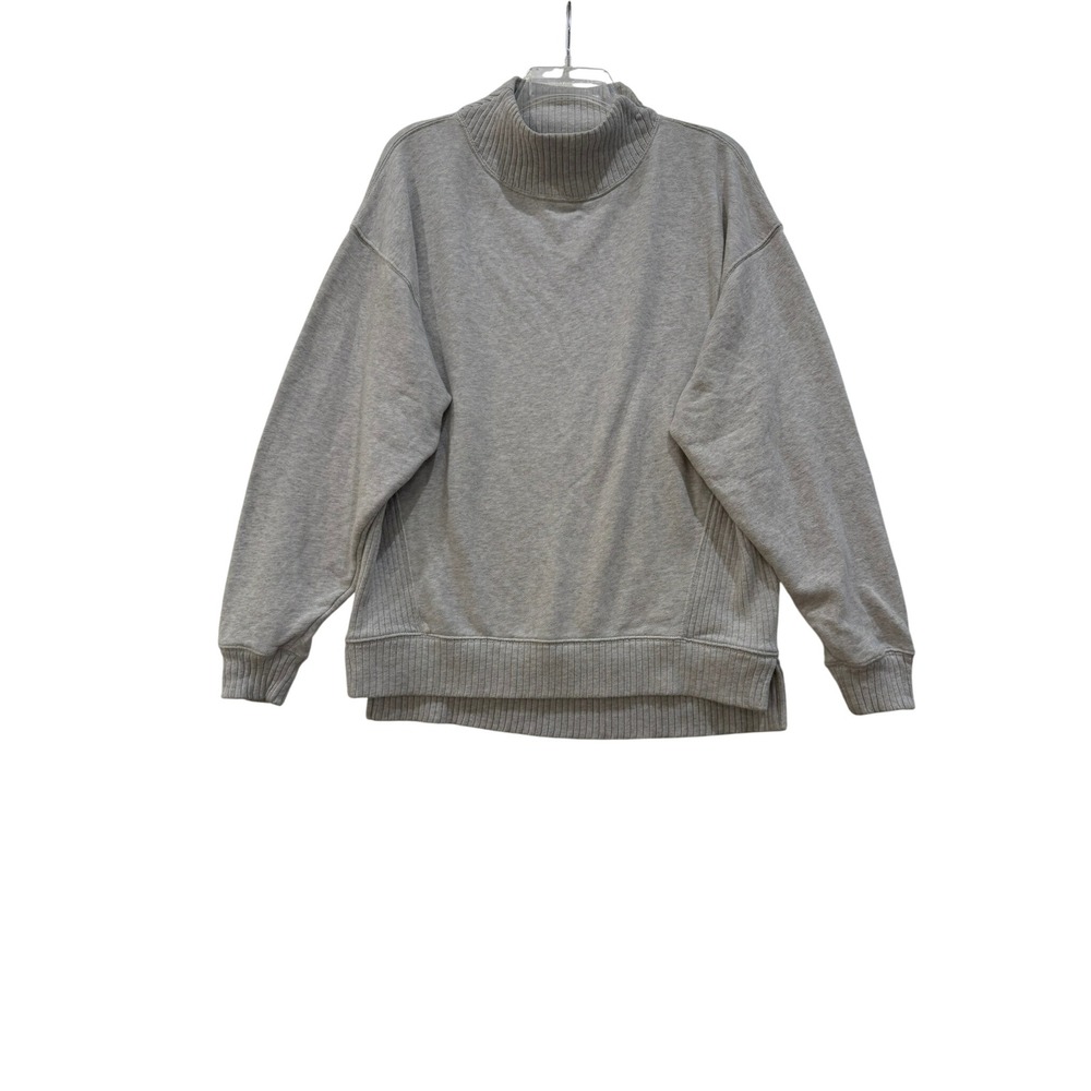Aerie Women's Heather Gray Mock Neck Oversized Sweatshirt Ribbed High Low Hem XS